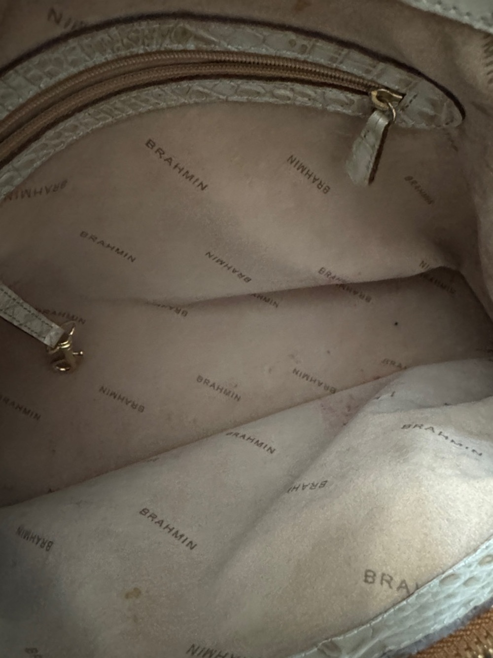 Brahmin Elisa Silver Croc-Embossed Leather Shoulder Bag / Hobo with Brown Trim - Picture 11 of 15